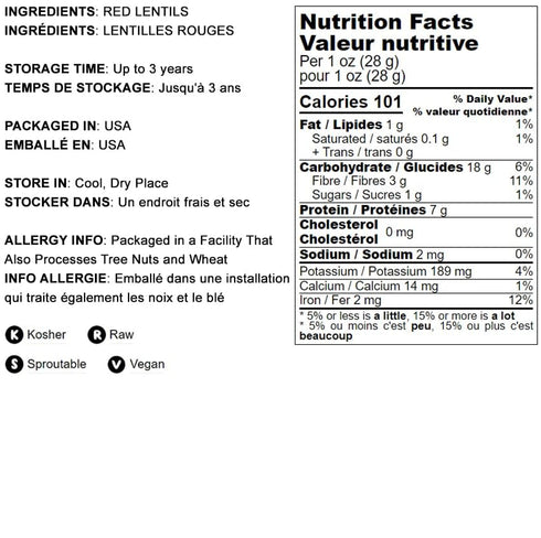 Food to Live - Whole Red Lentils, 8 Ounces – Dry Raw Lentils, Sproutable, Vegan, Kosher, Bulk. Quick-Cooking. Good Source of Dietary Fiber, and Pr...