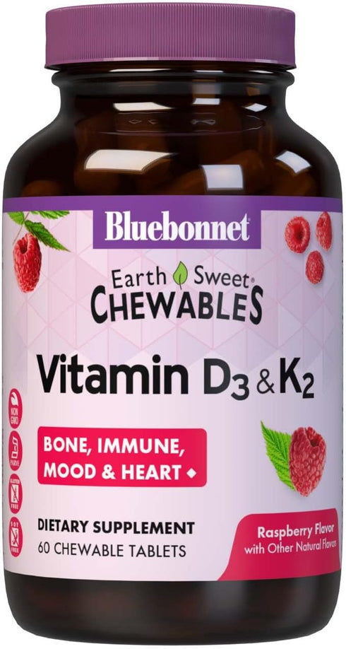 Bluebonnet Nutrition Vitamin D3 & K2 EarthSweet Chewable Tablets, for Immune, Mood & Heart Health*, Soy-Free, Gluten-Free, Non-GMO, Kosher Dairy, ...