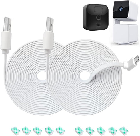 10FT L-Shape Connector Power Extension Cable for Wyze Cam Pan V3 & Blink Outdoor (3rd Gen) Camera - Flat Charging Power Cord (White) 2 Pack - Not ...