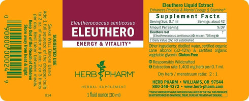 Herb Pharm Eleuthero Root Liquid Extract for Energy and Stamina, Cane Alcohol, 1 Ounce...
