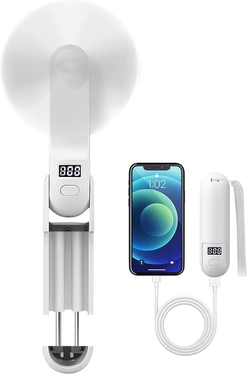 Mini Handheld Fan, Portable Fan 3 IN 1 2000mAh, Battery Operated Fan with LED Display as Phone Holder, Hand Fan USB Rechargeable for Outdoor Trave...