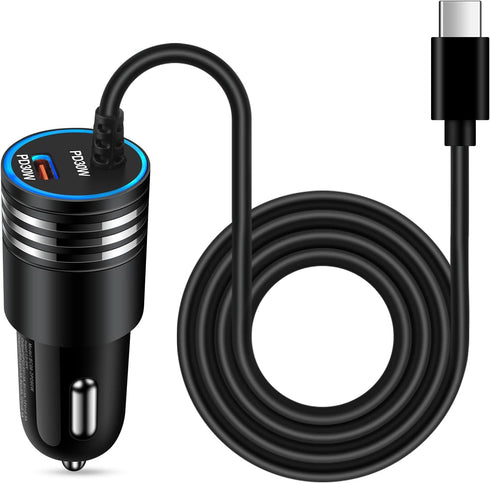 60W Super Fast Charging Android Car Charger Type C Rapid Samsung Car Charger with 3ft Built-in USB C Cable for Samsung Galaxy S24 Ultra S23 FE S22...