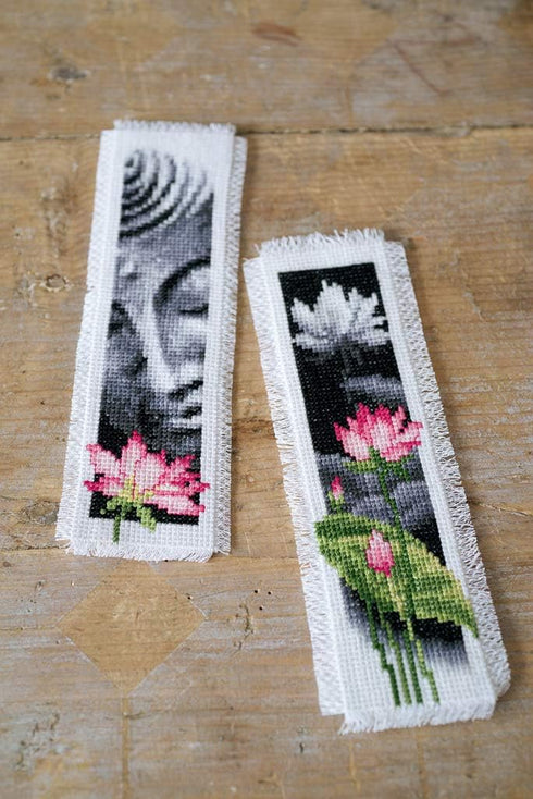 Vervaco Cross Stitch Bookmark Kit Lotus and Buddha (Set of 2) 2.4" x 8"...