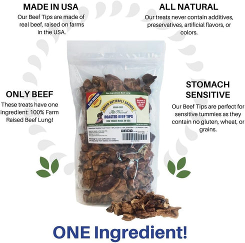 Beef Dog Treats – Made in USA Only – All Natural, Meaty Beef Tips – Premium Slow Roasted American Beef – Grass Fed, Farm Raised – Crunchy, Grain F...