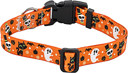 Halloween Dog Collar - Pumpkin Bat Ghost Pattern - Adjustable for Small Medium Large Dogs(Halloween,S)...