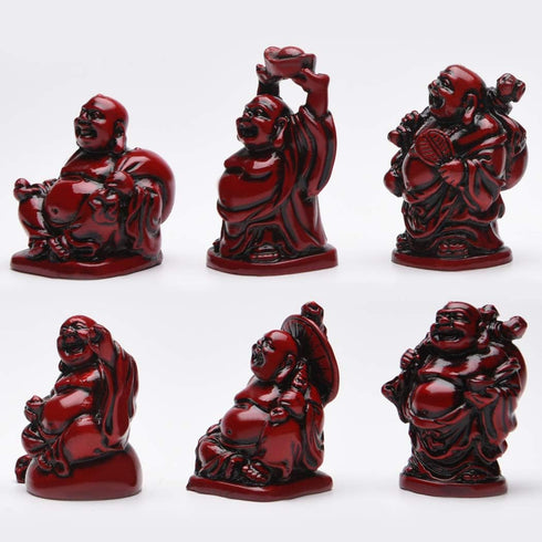 BRABUD Feng Shui 2in Red Resin Laughing Buddha Statue Figurines Set of 6 BS001...