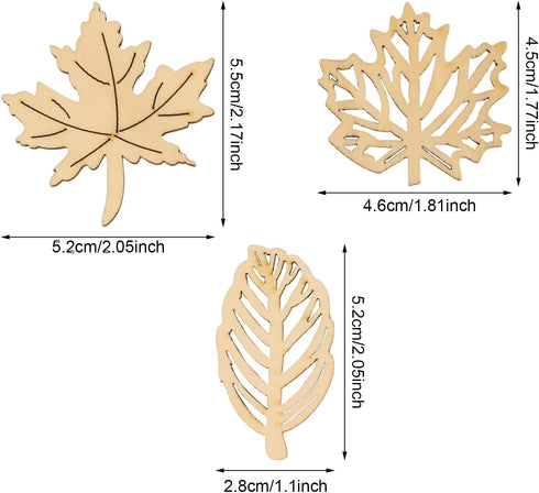 Honbay 60PCS Hollow Out Unfinished Blank Maple Leaves Wood Pieces Wood Slices Wood Chips Wooden Maple Shaped Embellishments Fall Leaf Wood Cutouts...