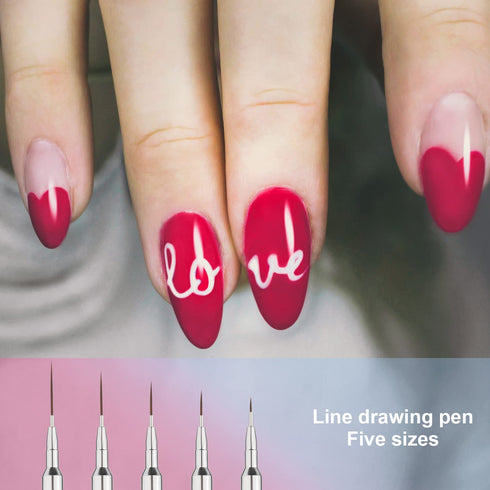 5Pcs Nail Art Liner Brushes, 7/9/11/15/20mm Fine Nail Painting Brushes, Pink to Blue Gradient Nail Art Design Brushes Kit with Metal Handle Nylon ...