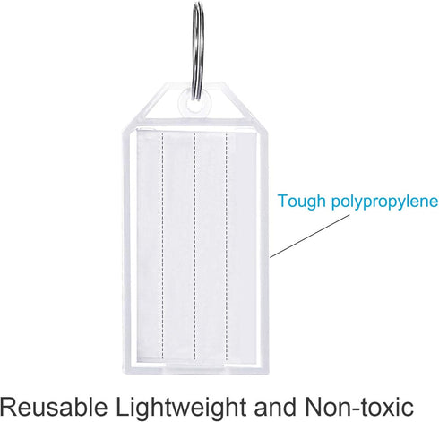 Tatuo 100 Pieces White Tough Plastic Key Tags with Split Ring Label Window Id Luggage Tag Key Ring Key Chain...