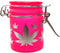 Airtight Glass Herb Mini Storage Jar with Clamping Lid in Choice of Design (Frosted Neon Pink/Silver Leaves)...