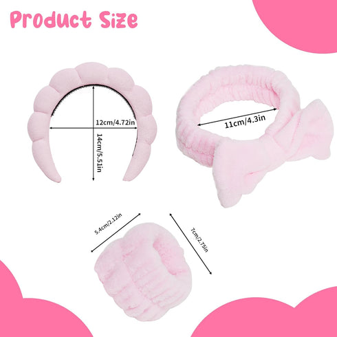 Spa Headband, 4 Pcs Face Wash Wristbands Set, Reusable Spa Skincare Towel Headband for Washing Face, Non Slip Hair Shower Puffy Makeup Headbands f...