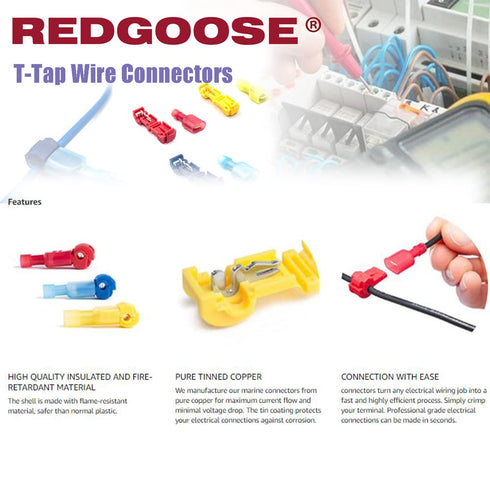 60PCS T Tap Wire Connectors, 22-10 AWG Quick Splice Wire Connectors(22-18AWG Red 10Pairs, 18-14AWG Blue 10Pairs, 12-10AWG Yellow 10Pairs)...