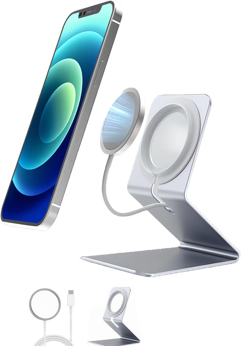 Desk Phone Stand with 3ft 15W Type-C Magnetic Wireless Charger Compatible with MagSafe iPhone 15/14/13/12 Series for Office,Study Room Desktop, Be...