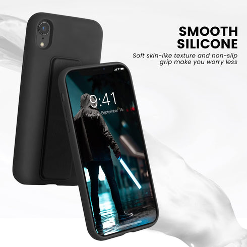 LAUDTEC Silicone Kickstand Case Compatible with iPhone XR case Vertical and Horizontal Stand Hand Strap Metal Kickstand, Flexible Soft Liquid Sili...