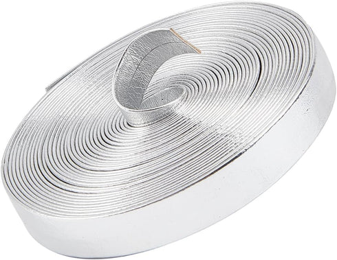 GORGECRAFT 5.5Yds Metallic Leather Straps 0.5" Wide Silver Shiny Flat Leather Cord Glossy Pu Leather Lace Stripper Beading String Ribbon Crafts Do...