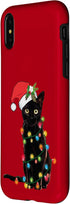 iPhone X/XS Santa Black Cat Tangled Up In Christmas Tree Lights Case...