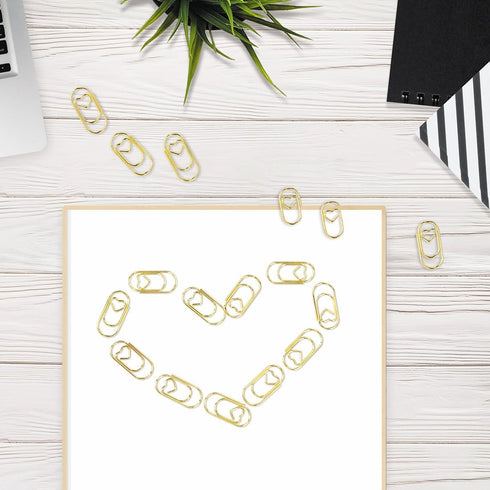 100 Pcs Love Heart Shaped Paper Clips, 0.78inch Cute Mini Paperclips for Office School Home Desk Organizers (Gold)...
