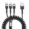 Multi Charging Cable, 3IN1 USB A to Lightning/USB C/Micro USB Coiled Stretch Charging Cords 5FT-6.6FT with Carplay, for iPhone 15/14/13/12/11 Pro ...