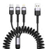 Multi Charging Cable, 3IN1 USB A to Lightning/USB C/Micro USB Coiled Stretch Charging Cords 5FT-6.6FT with Carplay, for iPhone 15/14/13/12/11 Pro ...