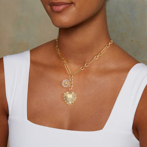 Sun Heart Necklace for Women 18K Gold Plated Heart Pendent Charm Necklace Chunky Chain Choker Necklace Hip Hop Charm Necklace...