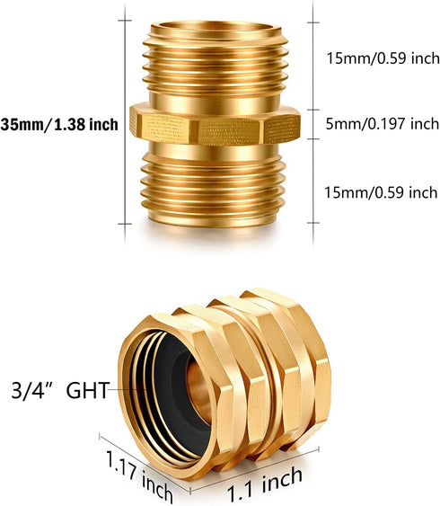 Solid brass Garden Hose Fittings Connectors Adapter Heavy Duty Brass Repair Male to Male, Female faucet leader coupler dual water hose connector (...