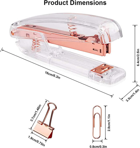 Acrylic Desktop Stapler with 1000 26/6 Staples, 6 Binder Clips & 50 Paper Clips, Desk Accessory Kit for Home Office School (Rose Gold)...