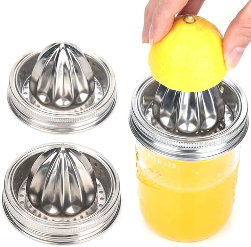 Mason Jar Stainless Steel Juicer Lid (2 Pieces), Citrus Reamer for Wide Mouth Mason Jar Lemon Juicer Manual Citrus Juicer....