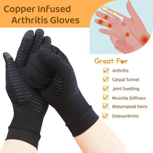 Copper Compression Gloves for Arthritis & Hand Pain Relief – Full Finger Copper Infused Gloves for Men & Women – Support for Carpal Tunnel, Tendon...