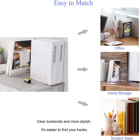 MerryNine Clear Book Ends 4pcs, Acrylic Bookends for Shelves, Non-Slip Bookend Decorative for Heavy Duty Book, Books Holder Stopper for Kids, Book...