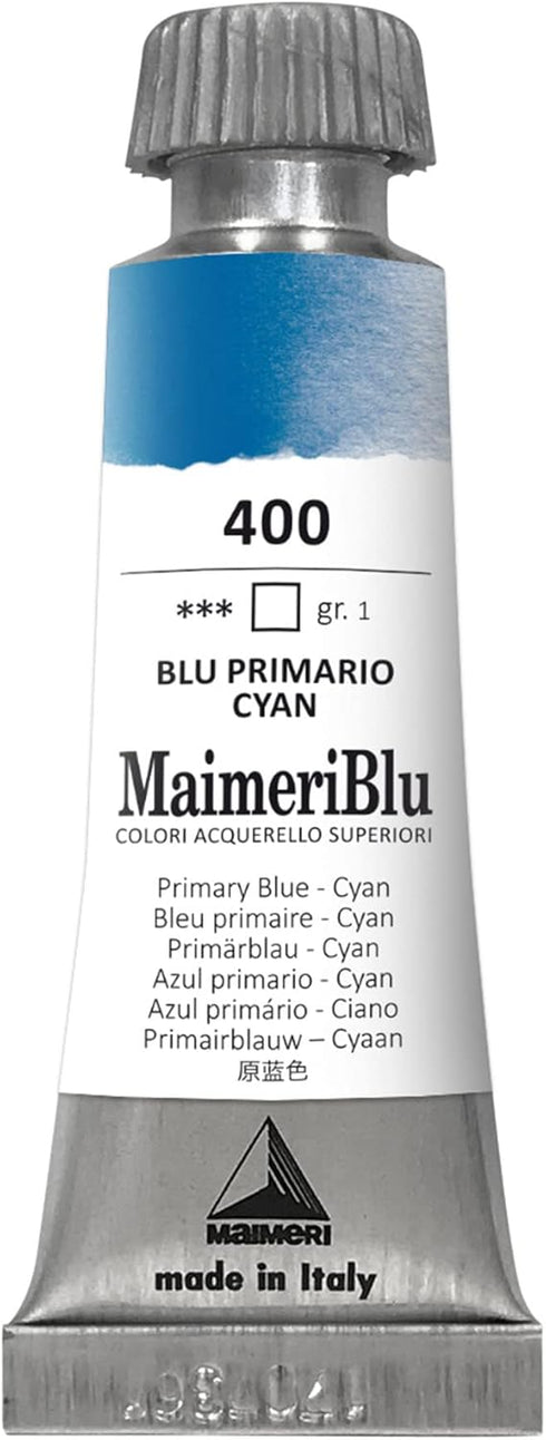 MaimeriBlu 12ml Single-Pigment Watercolor Paint - Primary Blue - Cyan PB15:3 Professional Watercolor Paint - Lightfast and Transparent Watercolor ...