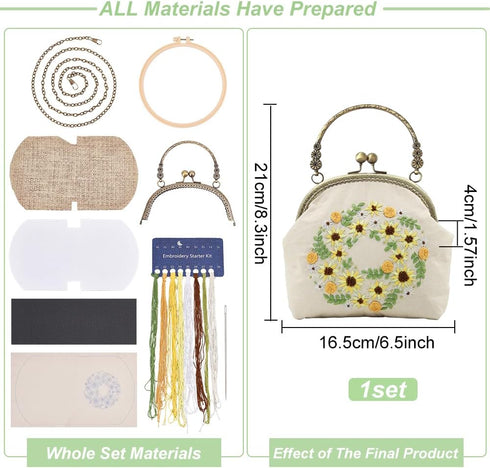 WADORN DIY Embroidery Crossbody Bags Kits, Ethnic Style Flower Pattern Coin Purse Making Kit Kiss Clasp Lock Embroidery Tool Pouch Sewing Material...