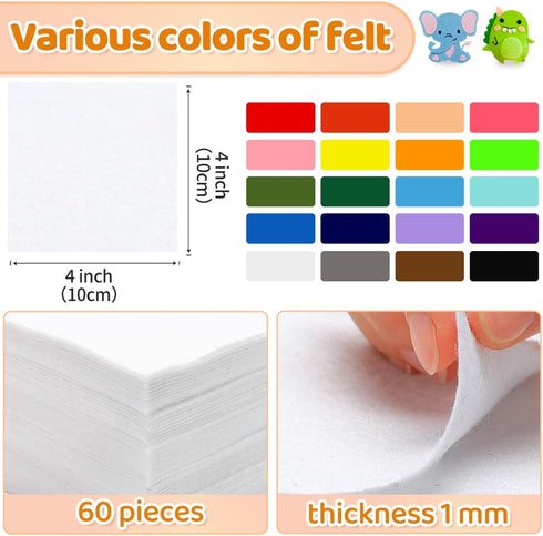 Eppingwin 60 PCS White Felt Sheets, 4"x4" Felt Squares,Soft Felt for Crafts, Felt Fabric Sheets for DIY Patchwork...