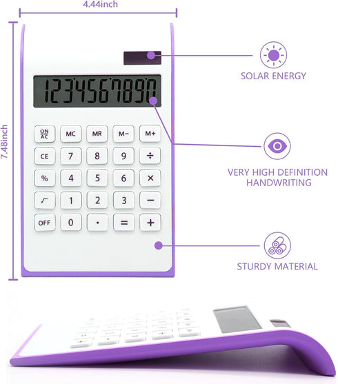 Purple Calculator, UPIHO Purple Office Supplies and Accessories, 10 Digits Solar Battery Basic Office Calculator, Dual Power Desktop Calculator wi...