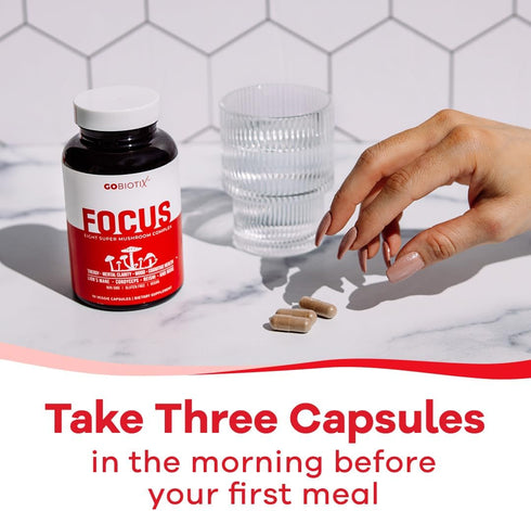GOBIOTIX Focus Mushroom Supplement Complex - Nootropic Adaptogen Brain Booster Pills for Memory, Clarity, Energy, Immune Support, Lions Mane, Cord...