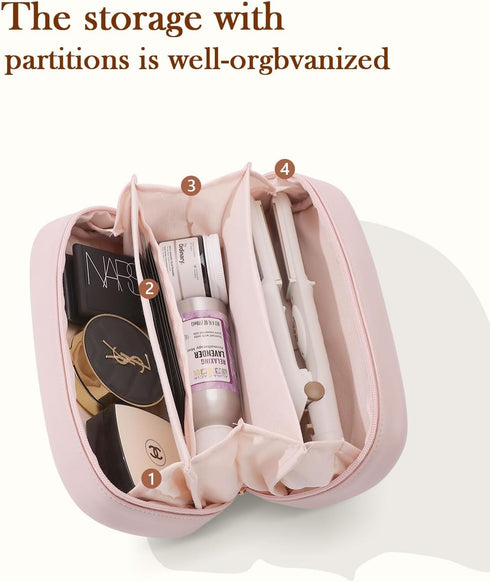 Pocmimut Makeup Bag,PU Leather Travel Cosmetic Bag,Open Flat Makeup Pouch for Women Purse for Travel Accessories(Pink)...