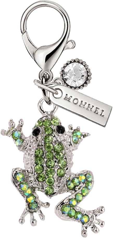 Monnel MC43 Green Crystal Frog Animal Lobster Clasp Charms Pendants with Pouch Bag For Christmas Gifts (1 piece)...