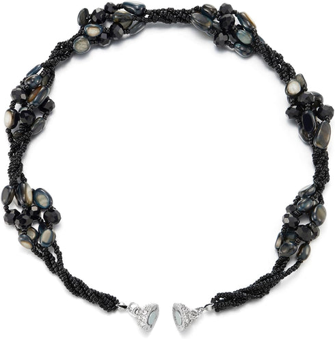 COOLSTEELANDBEYOND Black Crystal Beaded Choker Necklace, Twisted Multi-Strand Design, Statement Necklace Choker Collar...