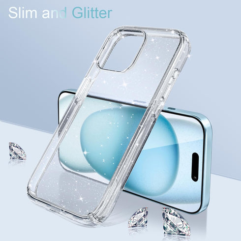 Compatible with iPhone 15 Plus Case Cute, Clear Glitter Bling Sparkly iPhone 15 Plus Phone Cover for Women Girls, Shockproof Case for Apple iPhone...