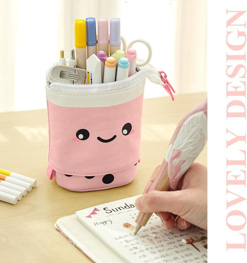 Cute Standing Pencil Case for Kids, Pop Up Pencil Box Makeup Pouch, Christmas Gift Kids Corduroy Pen Holder Organizer Cosmetics Bag, Kawaii Statio...