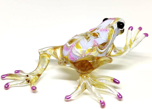 Frog Miniature Figurines Animals Hand Blown Color Glass Art Collectible Gift Decorate 3" (Yellow Purple)...