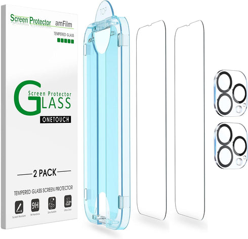 amFiIm Tempered Glass Screen Protector + Camera Lens Protector for iPhone 13 Pro Max 6.7", Easy OneTouch Installation, Auto-alignment, Bubble Free...