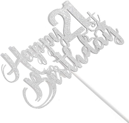 Silver Glitter 21st Birthday Cake Topper - 21st Party Decoration...