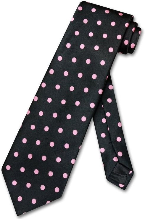 Vesuvio Napoli NeckTie BLACK w/Light PINK Polka Dots Design Men's Neck Tie...