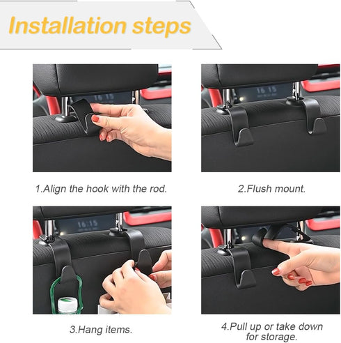Car Seat Headrest Hook, 4 Pack Auto Seat Hanger Storage Organizer for Purse Handbag Coats Grocery Bags, Car Interior Accessories, Universal Vehicl...