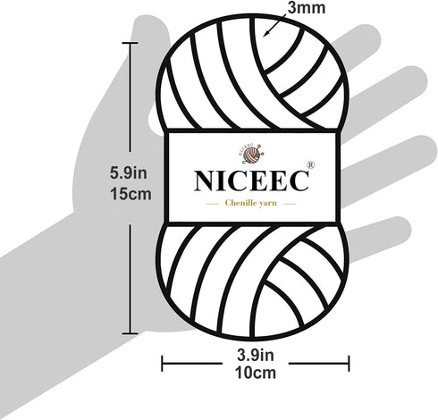 NICEEC 2 Skeins Soft Chenille Yarn Blanket Yarn for Knitting Fancy Yarn for Crochet Weaving DIY Craft Total Length 2×255m (2×279yds, 2×150g)_Coffe...