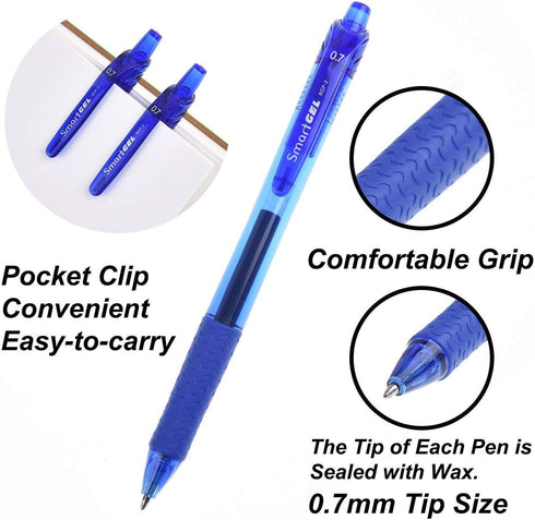ChicRosa 40 Pack Blue Gel Pens, Retractable Medium Point Gel Ink Pens Smooth Writing for School Office Home, Comfort Grip(20 Pens with 20 Refills)...