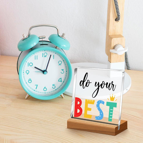 Inspirational Desk Decor,Do Your Best Acrylic Desk Plaque Sign with Wooden Stand for Home Office Dorm Shelf Table Decor A324...