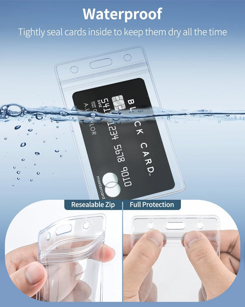 Pawfly 12 Pack Vertical ID Card Badge Holder Waterproof Clear Card Sleeve Case Cover Heavy Duty Card Protector Pouch with Resealable Zip for Proxi...