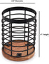 Black Iron Kitchen Utensil Holder with Acacia Wooden Base Round Flatware Storage for Countertop (4.5" x 4.5" x 6")...