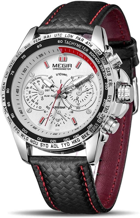 MEGIR Men Analog Luminous Casual Fashion Quartz Watch with PU Strap Big Dial Calendar for Business Work School Outdoor...